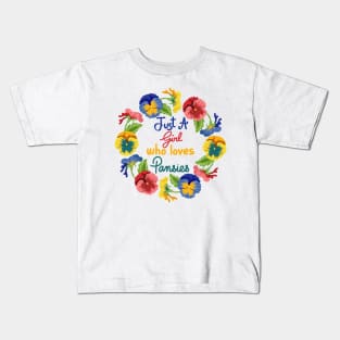 Just A Girl Who Loves Pansies Kids T-Shirt